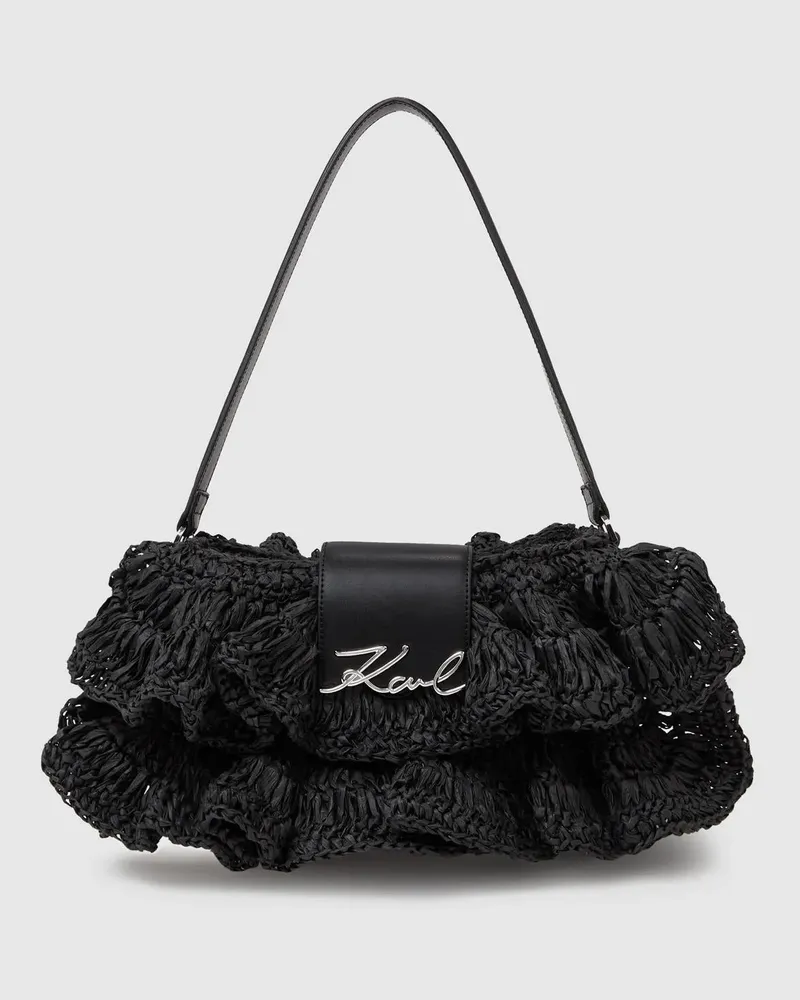 Karl Lagerfeld K/signature Schultertasche Mit Rüschen, Damen, Schwarz, Größe Schwarz