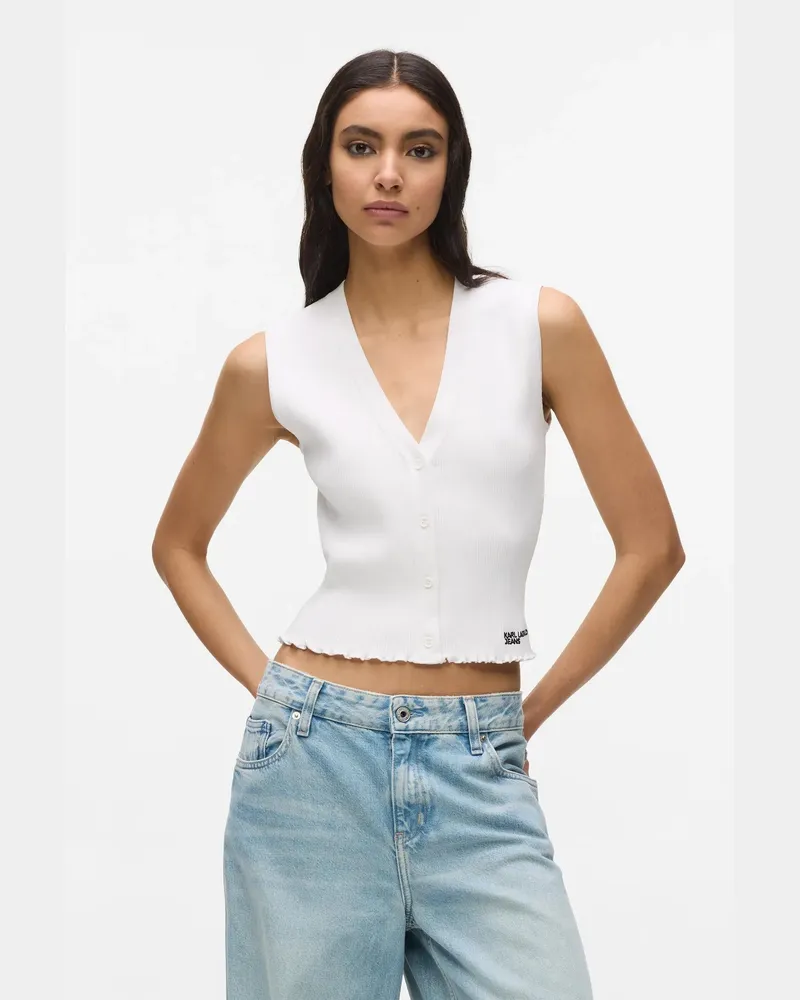 Karl Lagerfeld Gestricktes Button-down-top, Damen, Weiss, Größe Weiss