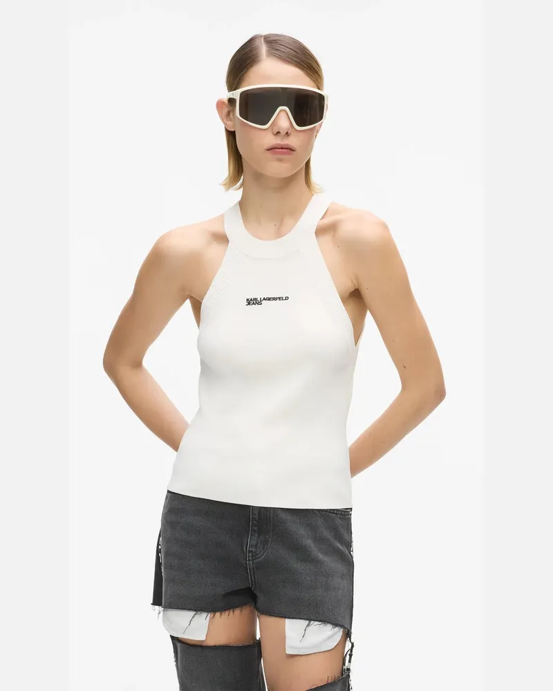 Karl Lagerfeld Gestricktes Racerback-tanktop, Damen, Weiss, Größe Weiss