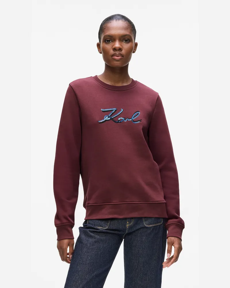 Karl Lagerfeld Sequin Signature Sweatshirt, Damen, Windsor Wine, Größe Windsor