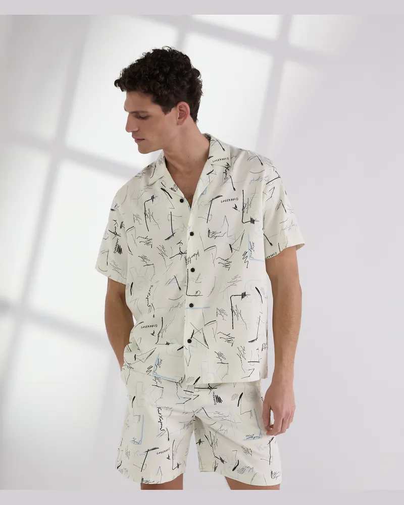 Karl Lagerfeld Bowlinghemd Mit Allover-print, Mann, Skizzen-Allover-Print, Größe Skizzen-allover-print
