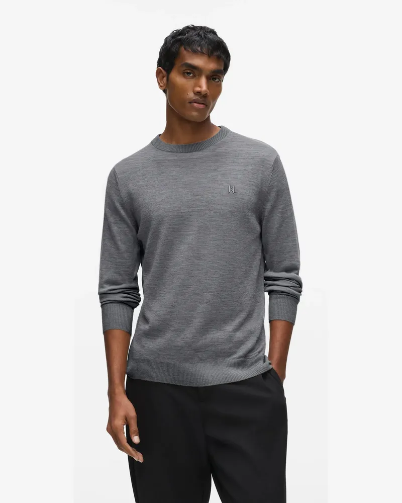 Karl Lagerfeld Pullover Mit Rundhalsausschnitt Aus Merinowolle, Herren, Mittelgrau-melange, Größe Mittelgrau-melange