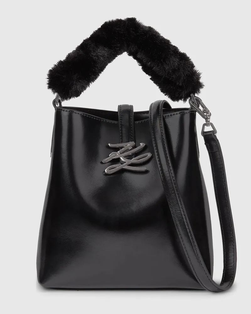 Karl Lagerfeld K/autograph Drop Kleine Glänzende Bucket-tasche, Female, Schwarz-gunmetal, Size Black