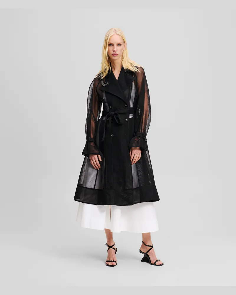 Karl Lagerfeld Mesh-trenchcoat, Frau, Schwarz, Größe Schwarz