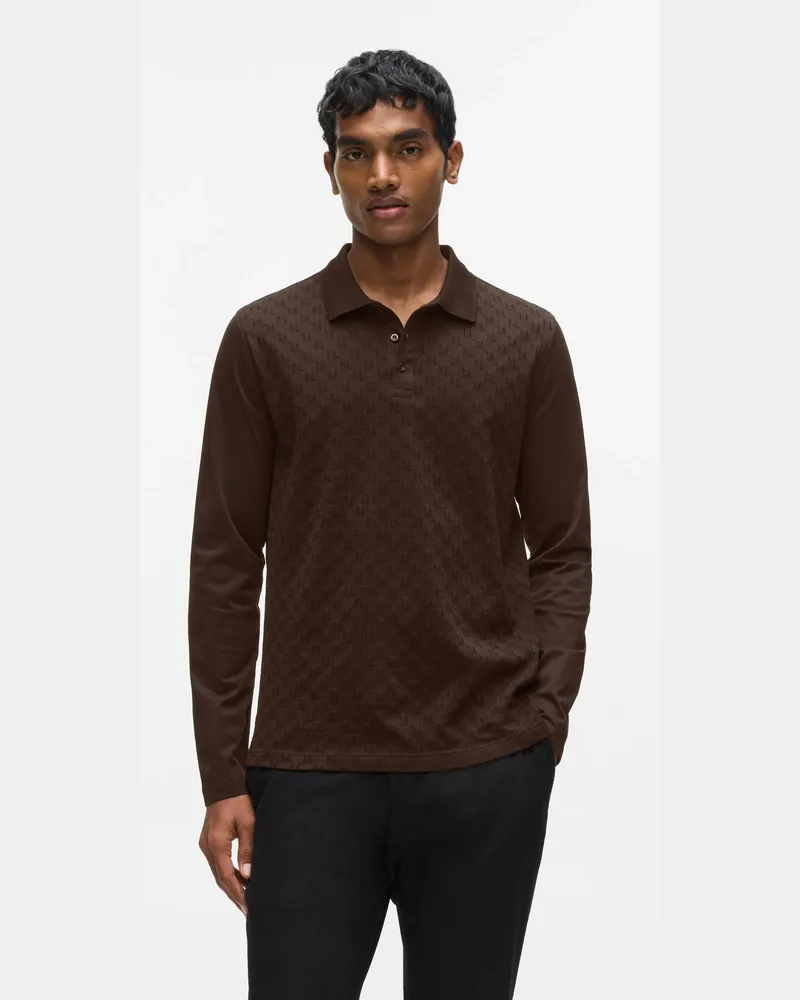 Karl Lagerfeld Langärmeliges Poloshirt Mit Monogramm, Herren, Schwarz/braun, Größe Schwarz