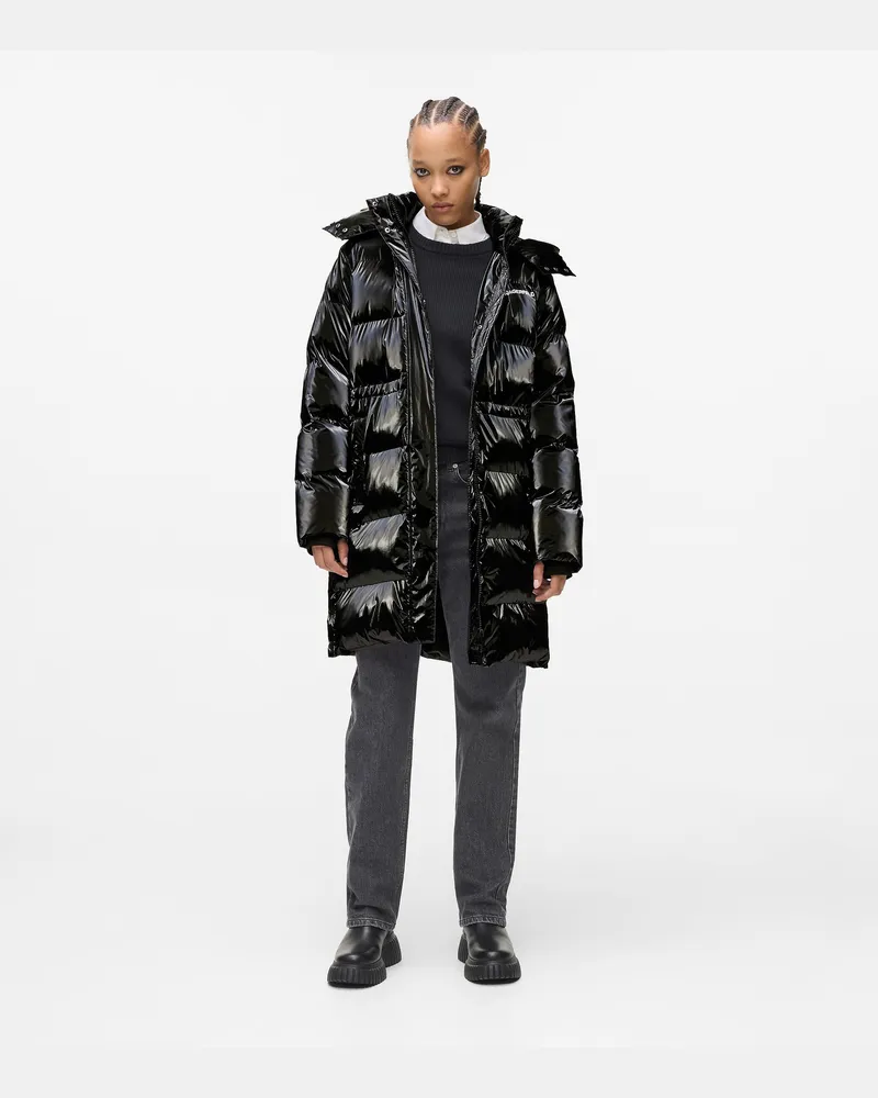 Karl Lagerfeld Lange Perlglanz-pufferjacke, Damen, Schwarz, Größe Schwarz