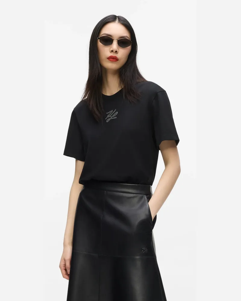Karl Lagerfeld Autograph-t-shirt Mit Strasssteinen, Damen, Schwarz, Größe Schwarz