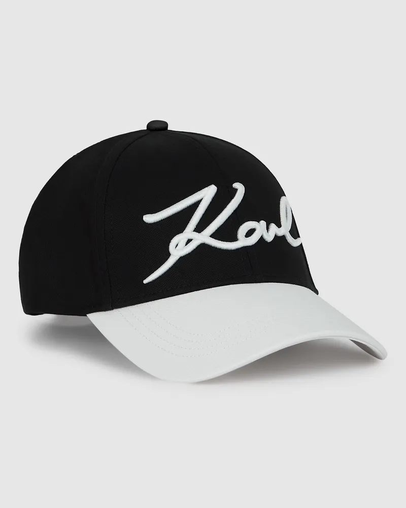 Karl Lagerfeld K/signature Kappe Mit Kontrastfarbenem Schirm, Damen, Weiss/schwarz, Größe Weiss