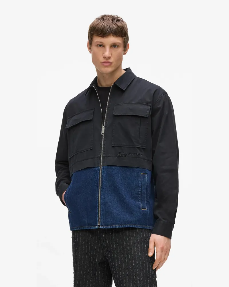 Karl Lagerfeld Overshirt Aus Twill Und Denim, Herren, Verwaschenes Dunkelblau-schwarz, Größe Verwaschenes