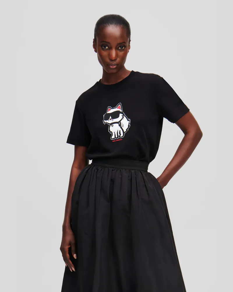 Karl Lagerfeld Ikon choupette T-shirt, Damen, Schwarz, Größe Schwarz
