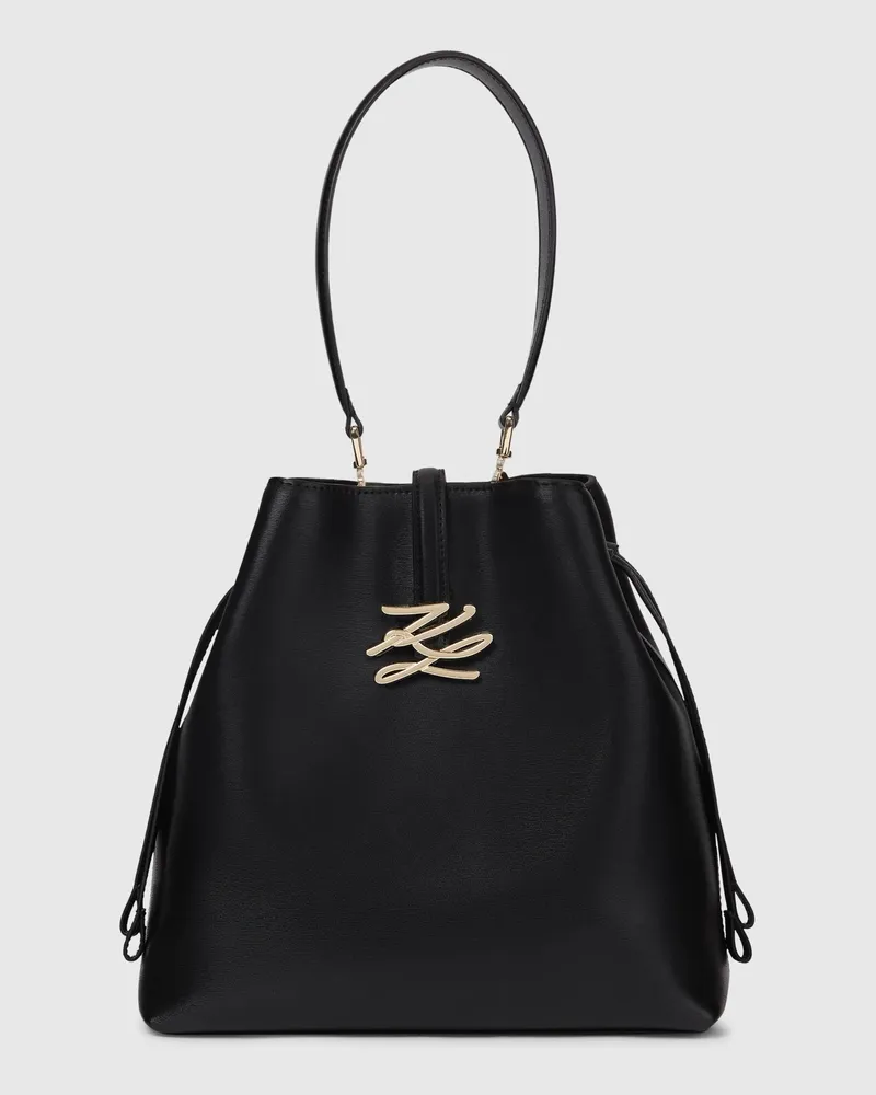 Karl Lagerfeld Mittelgrosse K/autograph Drop Bucket-tasche, Damen, Schwarz/gold, Größe Schwarz