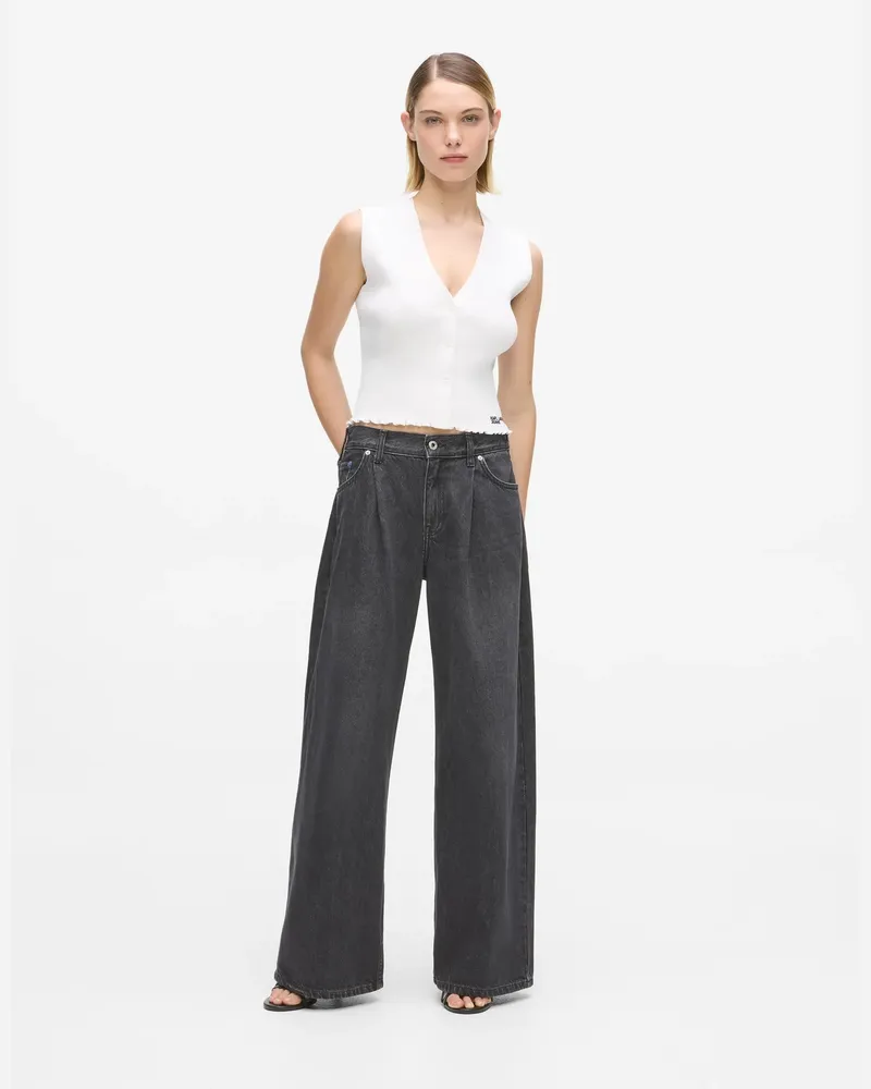 Karl Lagerfeld Tief Sitzende Jeans Mit Weitem Bein, Damen, Gewaschenes Schwarz, Größe Gewaschenes