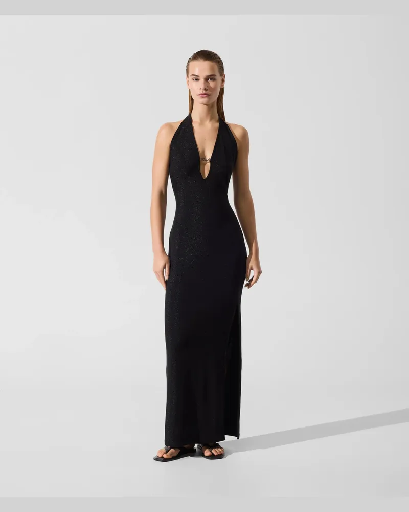 Karl Lagerfeld Signature-metallic-badeanzug, Damen, Black, Größe Black