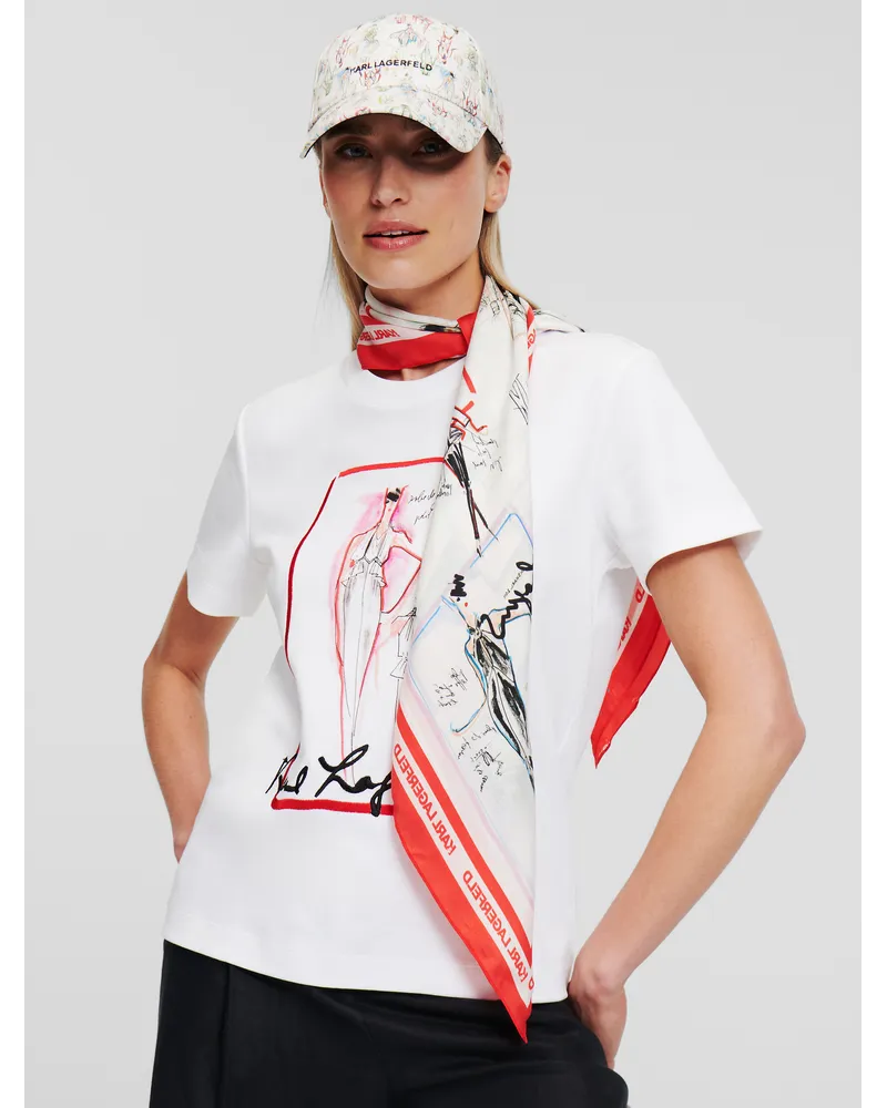 Karl Lagerfeld K/archive T-shirt mit Skizze, Frau, Weiss Weiss