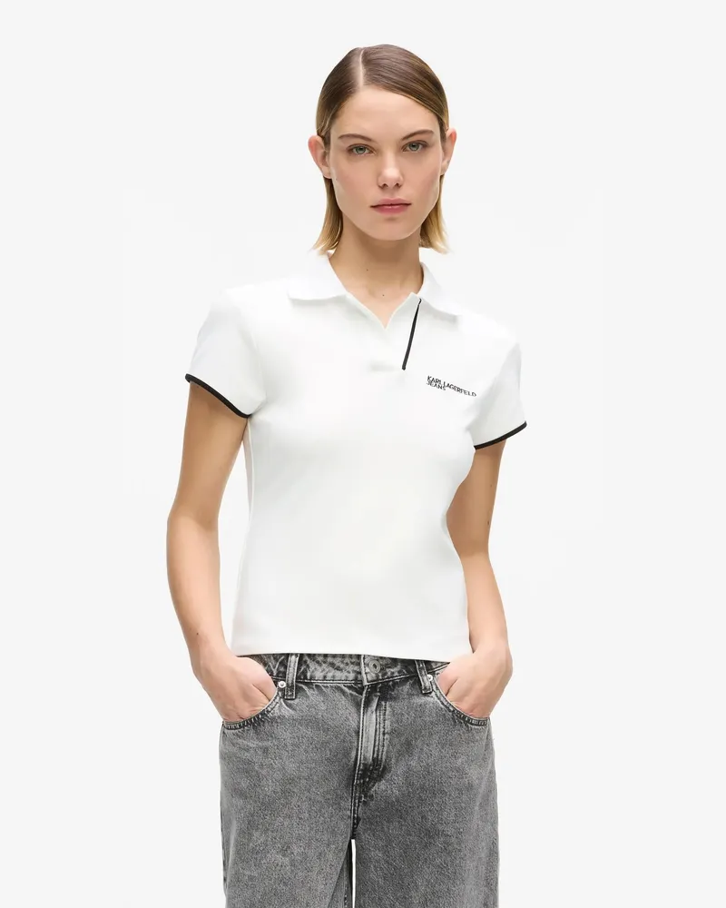 Karl Lagerfeld Slim Polohemd Mit Kontrastierenden Paspelierung, Damen, Weiss, Größe: Xs Weiss