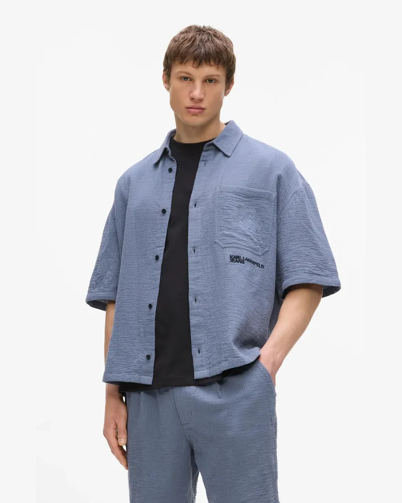 Karl Lagerfeld Baumwollhemd In Knitteroptik, Herren, Grisaille, Größe Grisaille