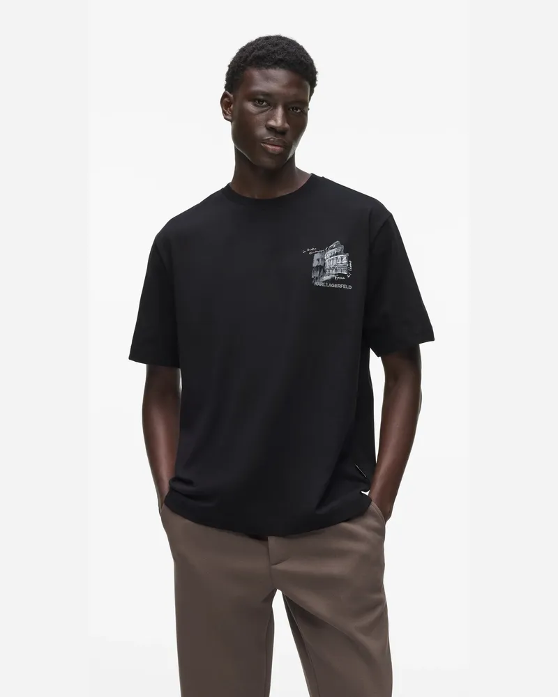 Karl Lagerfeld T-shirt Mit Skizzen Von Rom, Male, Schwarz, Size Black