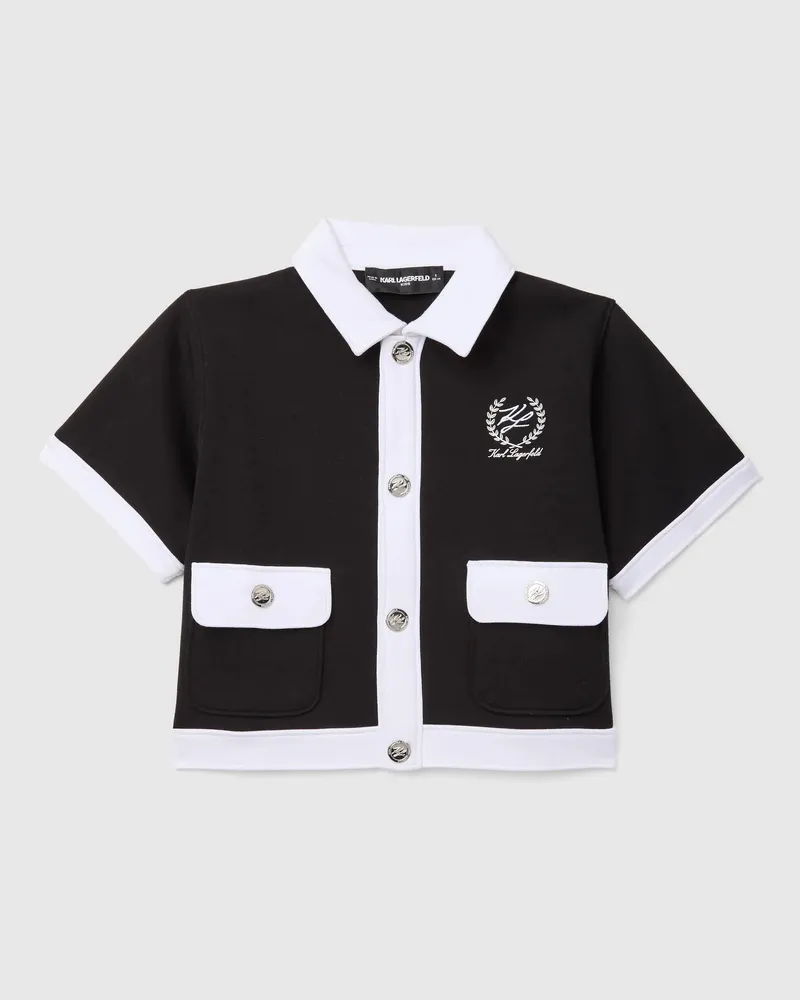Karl Lagerfeld Kurzärmelige Strickjacke Mit Paspeln Für Mädchen, Schwarz/weiss, Größe Schwarz
