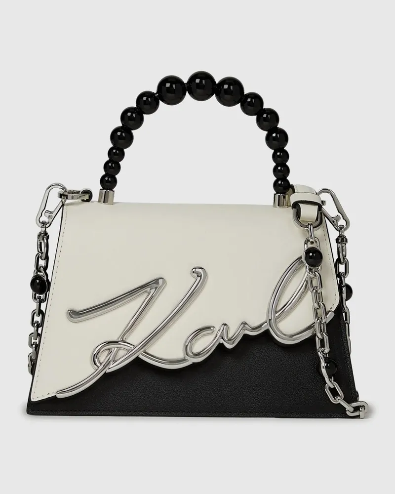 Karl Lagerfeld K/signature Tasche Mit Tragegriff Aus Kunstperlen, Damen, Weiss/schwarz, Größe Weiss