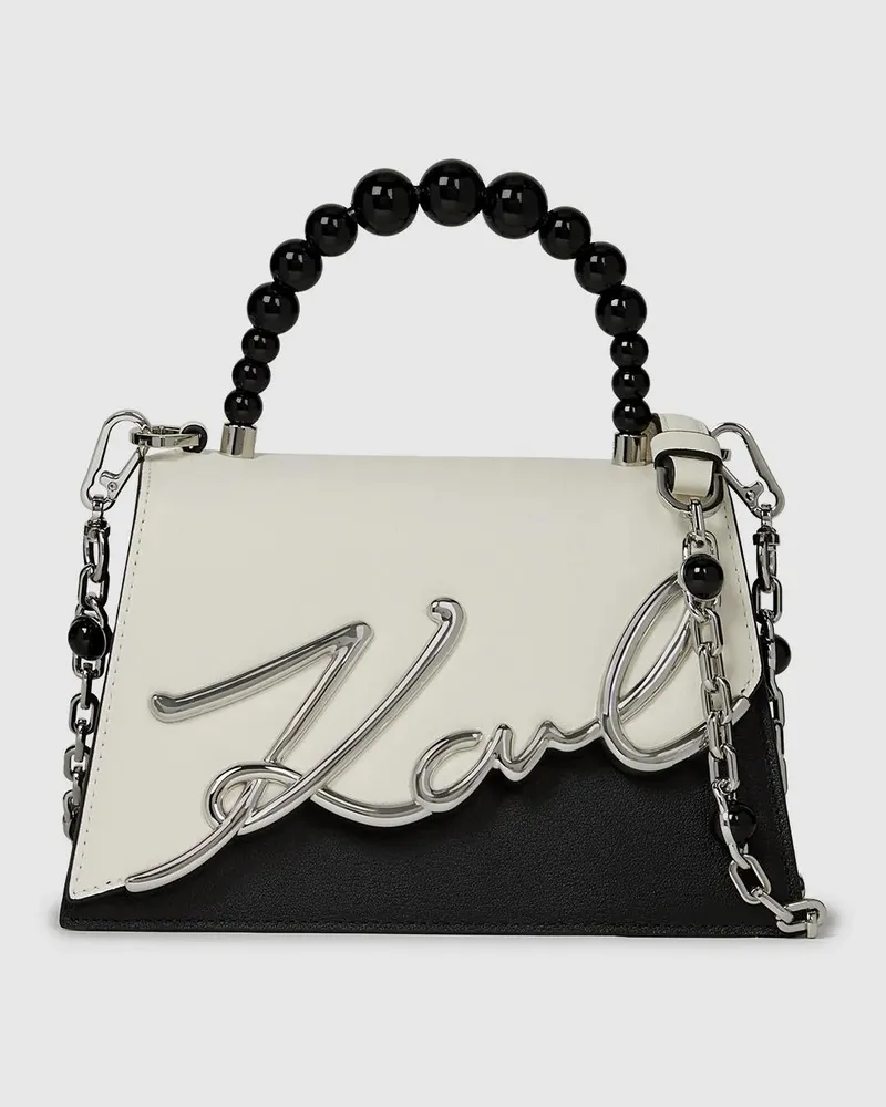 Karl Lagerfeld K/signature Tasche Mit Tragegriff Aus Kunstperlen, Damen, Weiss/schwarz, Größe Weiss