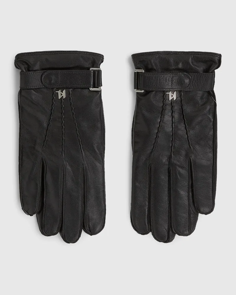 Karl Lagerfeld K/monogram Lederhandschuhe, Male, Schwarz, Size Black