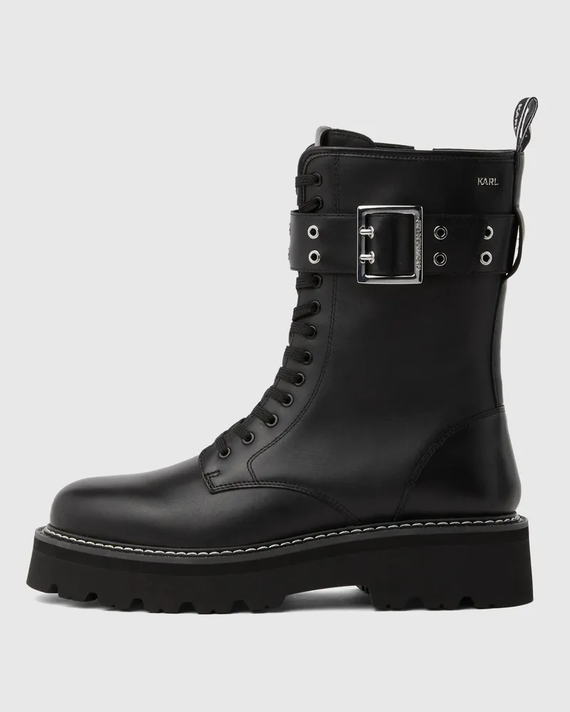 Karl Lagerfeld Kyla Schnürstiefel Mit Schnallen, Damen, Schwarz, Größe Schwarz