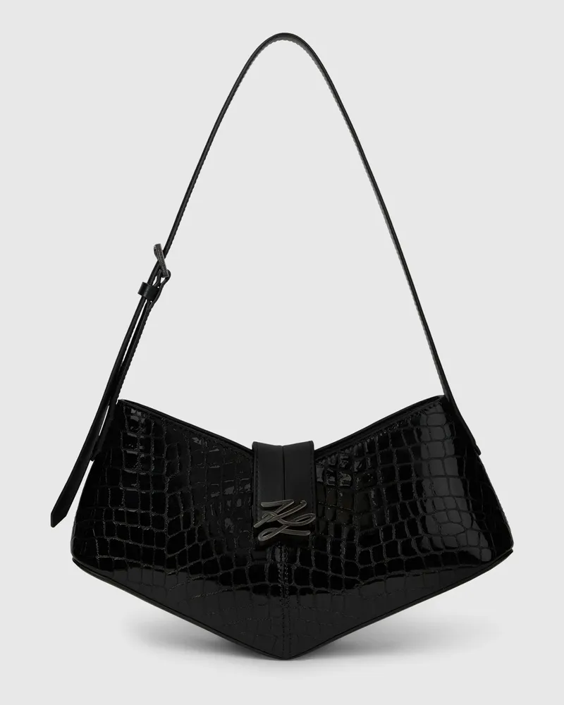 Karl Lagerfeld K/studio Autograph Schultertasche In Krokooptik, Damen, Schwarz-nickel, Größe Schwarz-nickel