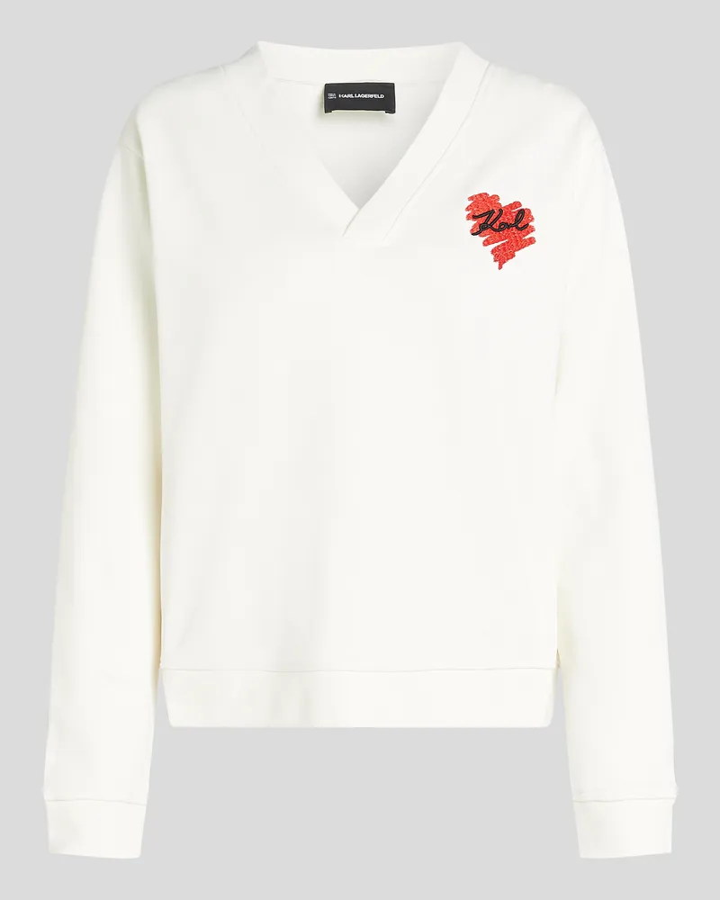 Karl Lagerfeld K/heart Sweatshirt Mit V-ausschnitt, Frau, Cannoli Creme, Größe Cannoli