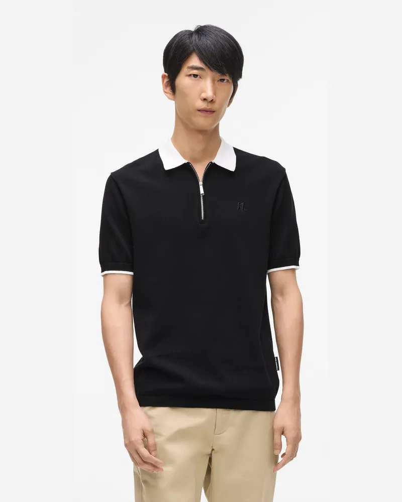 Karl Lagerfeld Polo Shirt Mit Kontrastfarbigem Kragen, Herren, Schwarz, Größe Schwarz