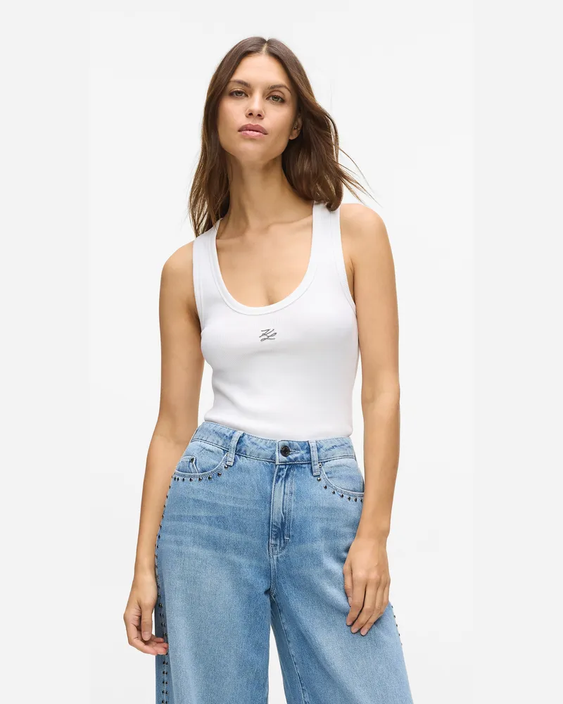 Karl Lagerfeld Autograph Geripptes Tanktop, Damen, Weiss, Größe Weiss