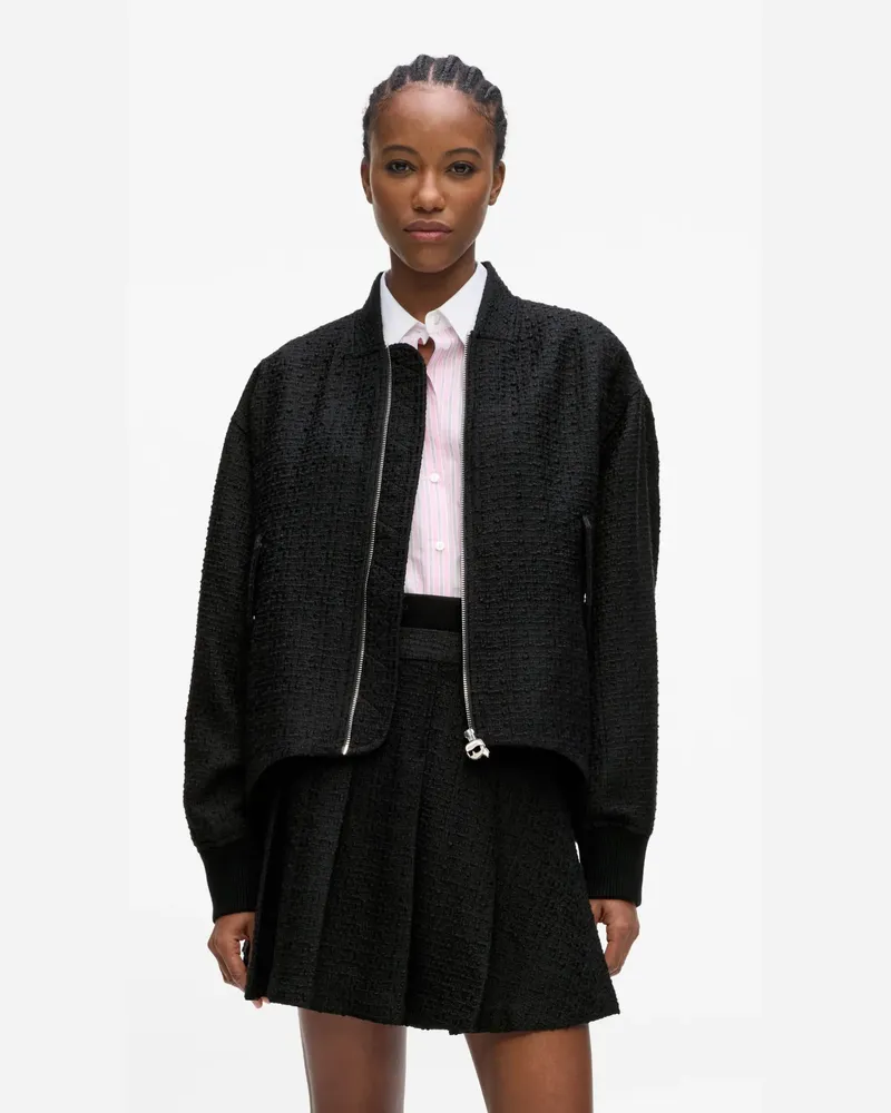 Karl Lagerfeld Ikon Bouclé Bomberjacke, Damen, Schwarz, Größe Schwarz