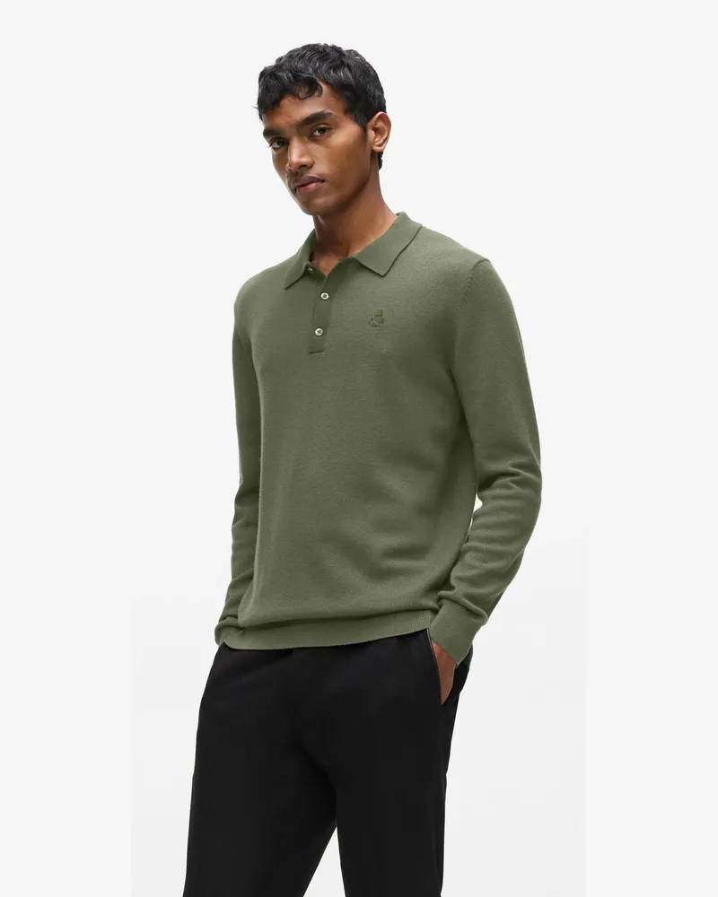 Karl Lagerfeld Langärmliges Polo Shirt Aus Wolle, Herren, Army Green, Größe Army