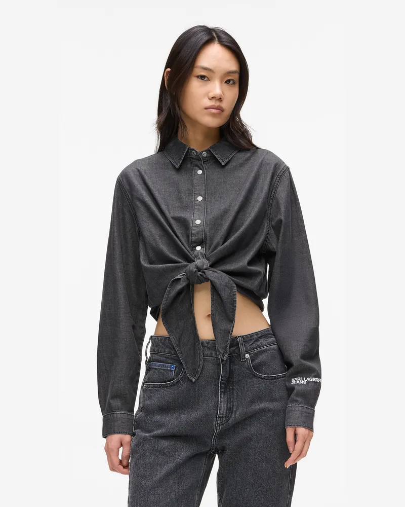 Karl Lagerfeld Jeanshemd Zum Knoten, Damen, Gewaschenes Schwarz, Größe Gewaschenes