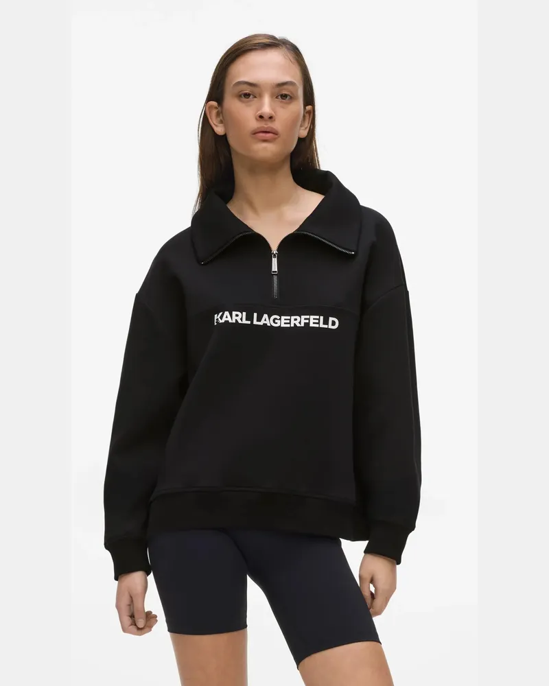 Karl Lagerfeld Athleisure-sweatshirt Mit Logo Und Halbem Reißverschluss, Damen, Schwarz, Größe Schwarz