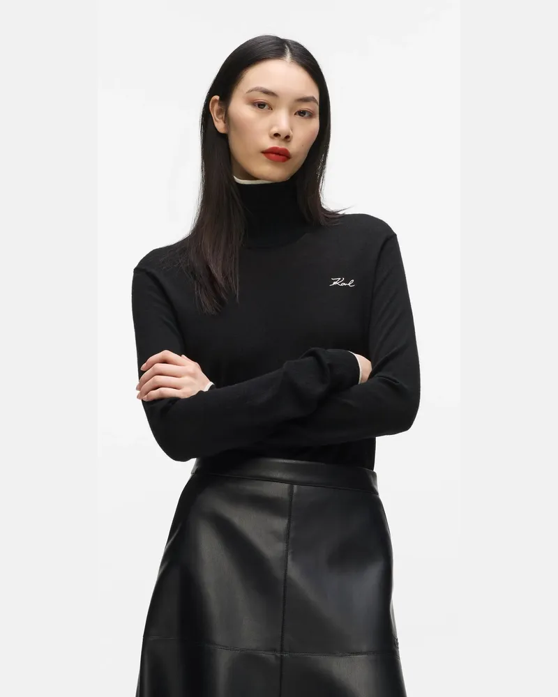 Karl Lagerfeld Rollkragenpullover Aus Wolle, Damen, Schwarz, Größe Schwarz