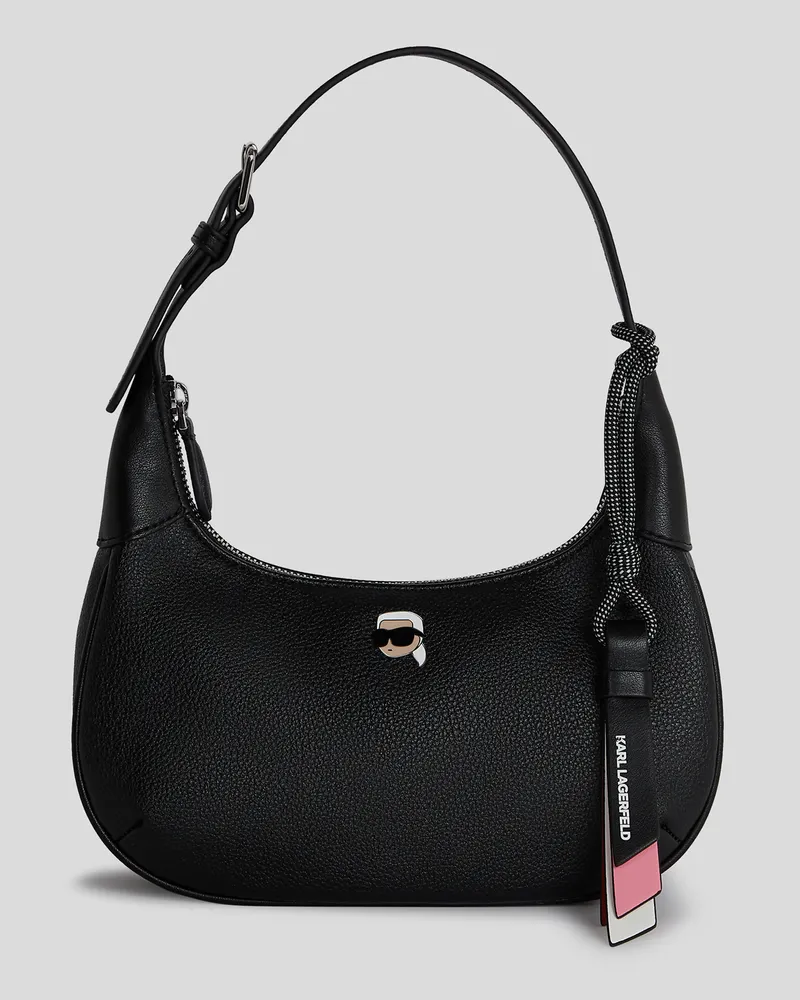 Karl Lagerfeld Ikon Genarbte Schultertasche, Frau, Schwarz, Größe Schwarz