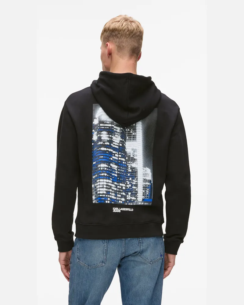 Karl Lagerfeld Kapuzenpullover Mit Stadtansicht, Herren, Schwarz, Größe Schwarz
