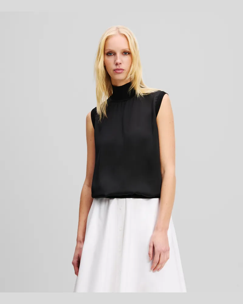 Karl Lagerfeld Ärmelloses Satin-top, Frau, Schwarz, Größe Schwarz
