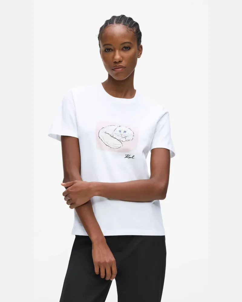 Karl Lagerfeld T-shirt Mit Illustriertem Portrait, Damen, Weiss, Größe Weiss