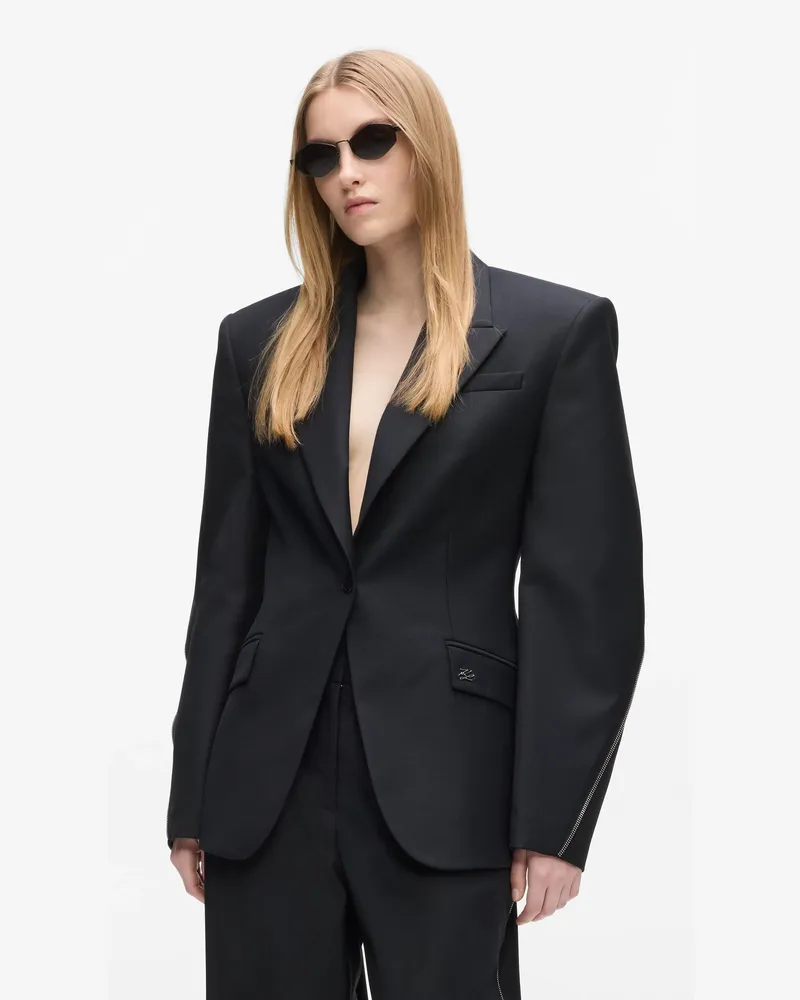Karl Lagerfeld Maßgeschneiderter Blazer Mit Reißverschlussdetails, Damen, Schwarz, Größe Schwarz
