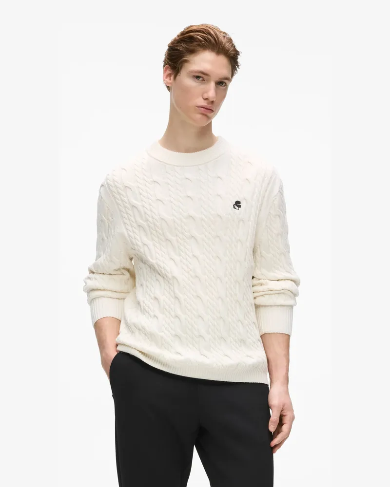 Karl Lagerfeld Kameo Strickpullover Mit Zopfmuster, Herren, Cannoli Creme, Größe Cannoli