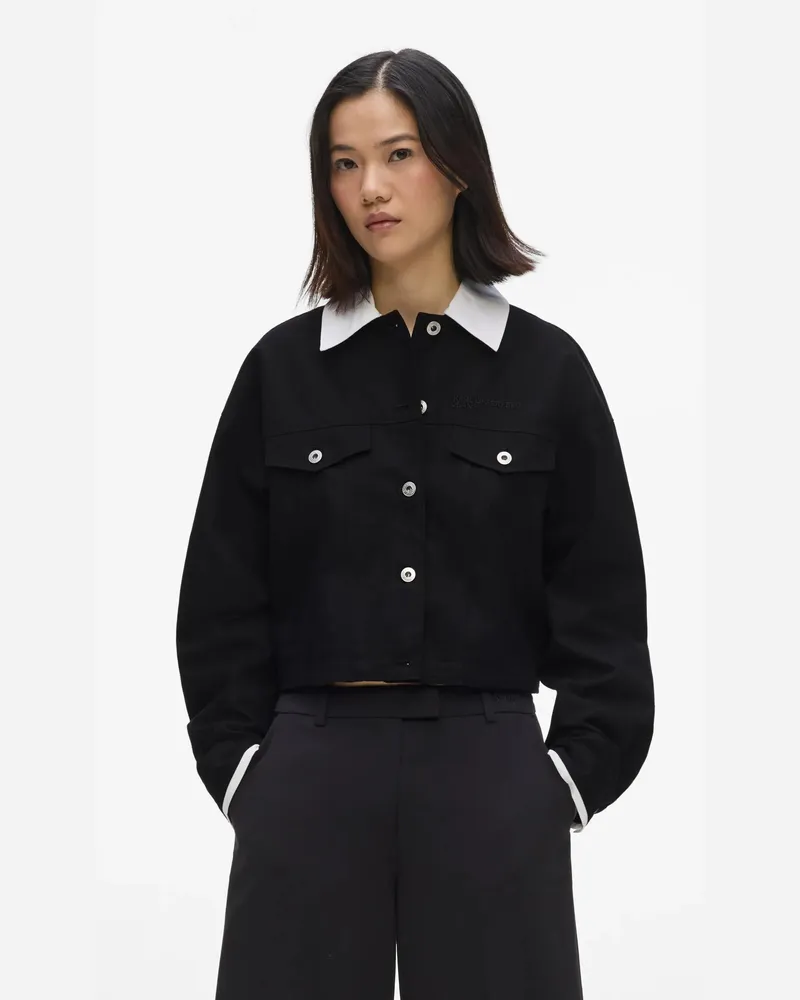 Karl Lagerfeld Schwarze-weiße Canvas-jacke, Damen, Weiss/schwarz, Größe Weiss