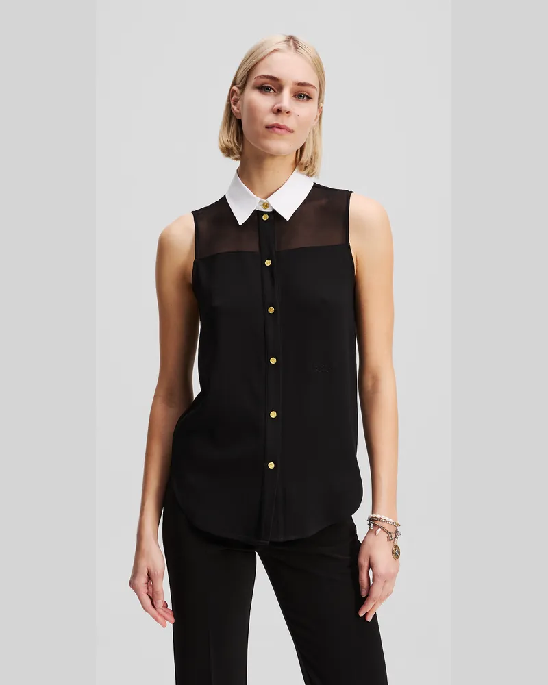 Karl Lagerfeld Ärmellose Bluse Mit Popeline-kragen, Frau, Schwarz, Größe Schwarz