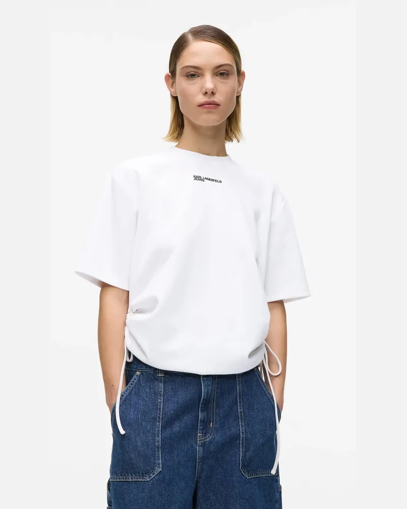 Karl Lagerfeld T-shirt Mit Schnürdetail Zum Raffen, Damen, Weiss, Größe Weiss