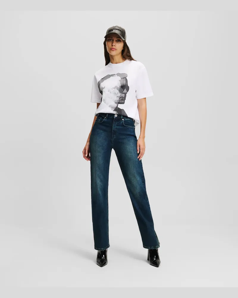 Karl Lagerfeld Klj gerade Geschnittene Jeans mit Hohem Bund und Geteiltem Saum, Frau, Green Cast Blue Green