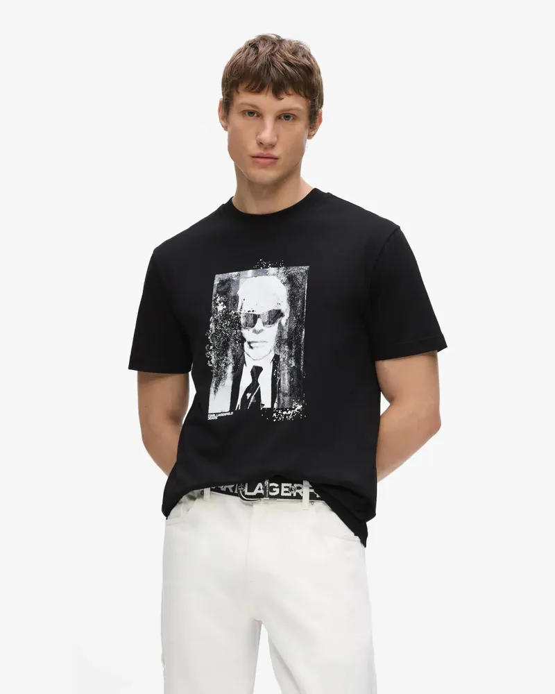 Karl Lagerfeld T-shirt Mit Karl-porträt, Herren, Schwarz, Größe Schwarz