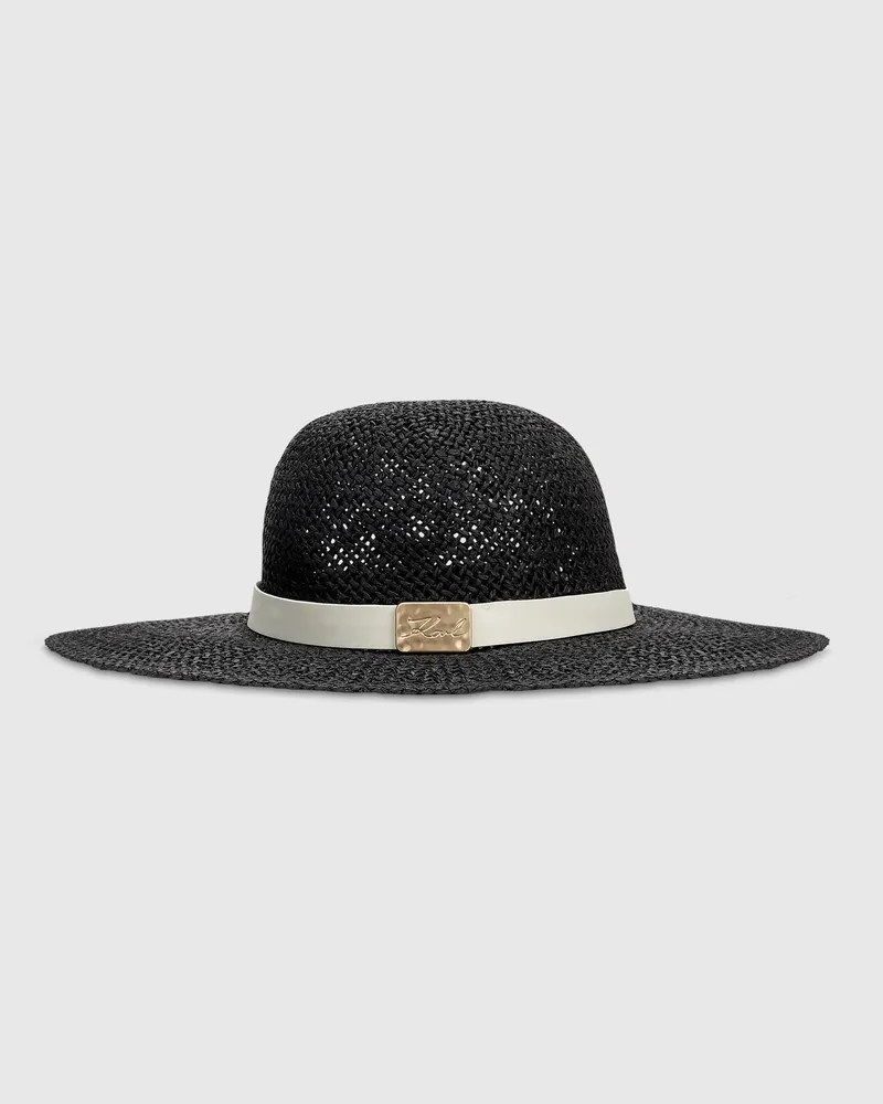 Karl Lagerfeld K/signature Gehäkelter Strandhut, Female, Schwarz, Size Black