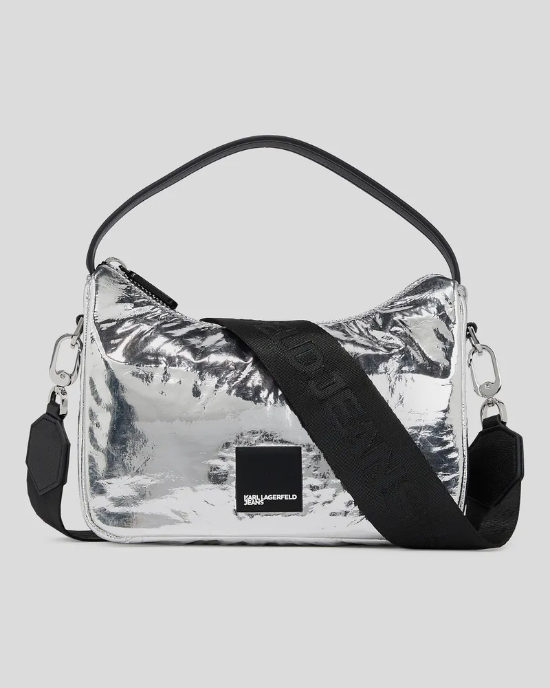 Karl Lagerfeld Klj mini-hobo-tasche Mit Metallic-optik Und Box-logo, Frau, Silver, Größe Silver