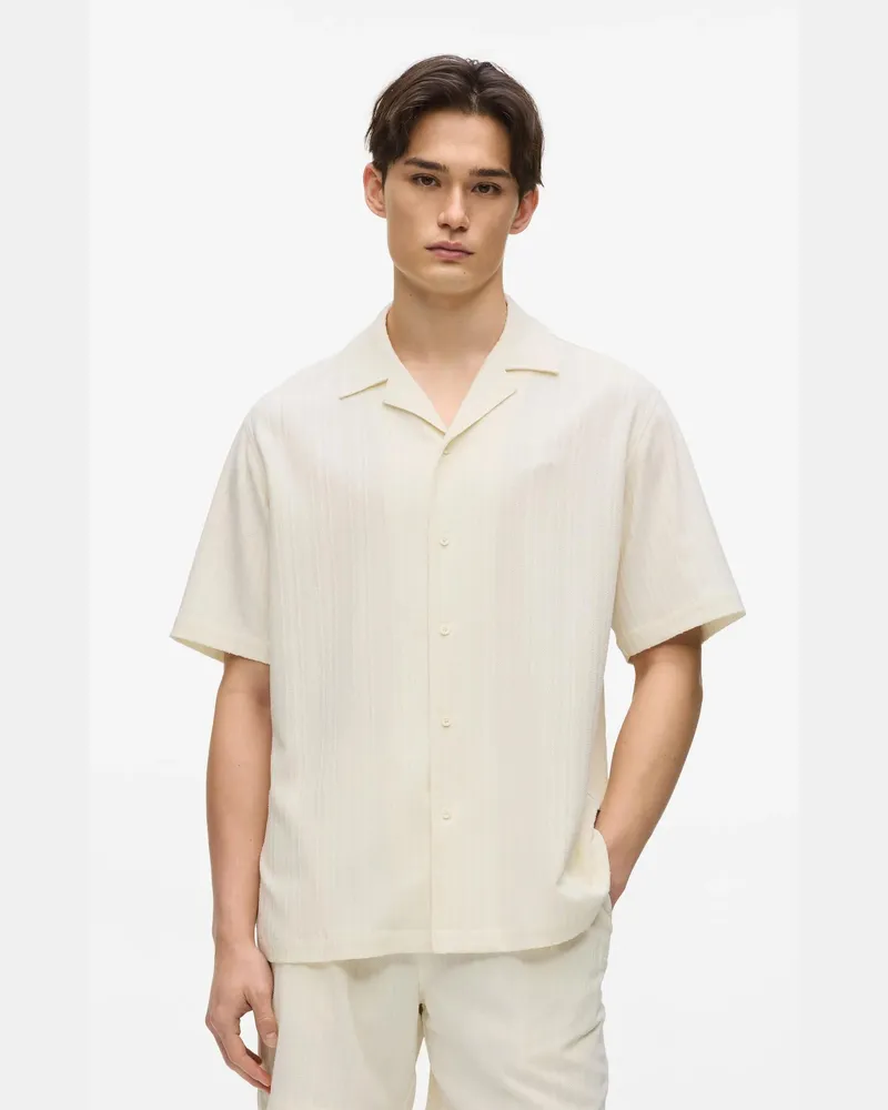 Karl Lagerfeld Strukturiertes, Kurzärmeliges Hemd, Herren, Cannoli Creme, Größe: Xs Cannoli