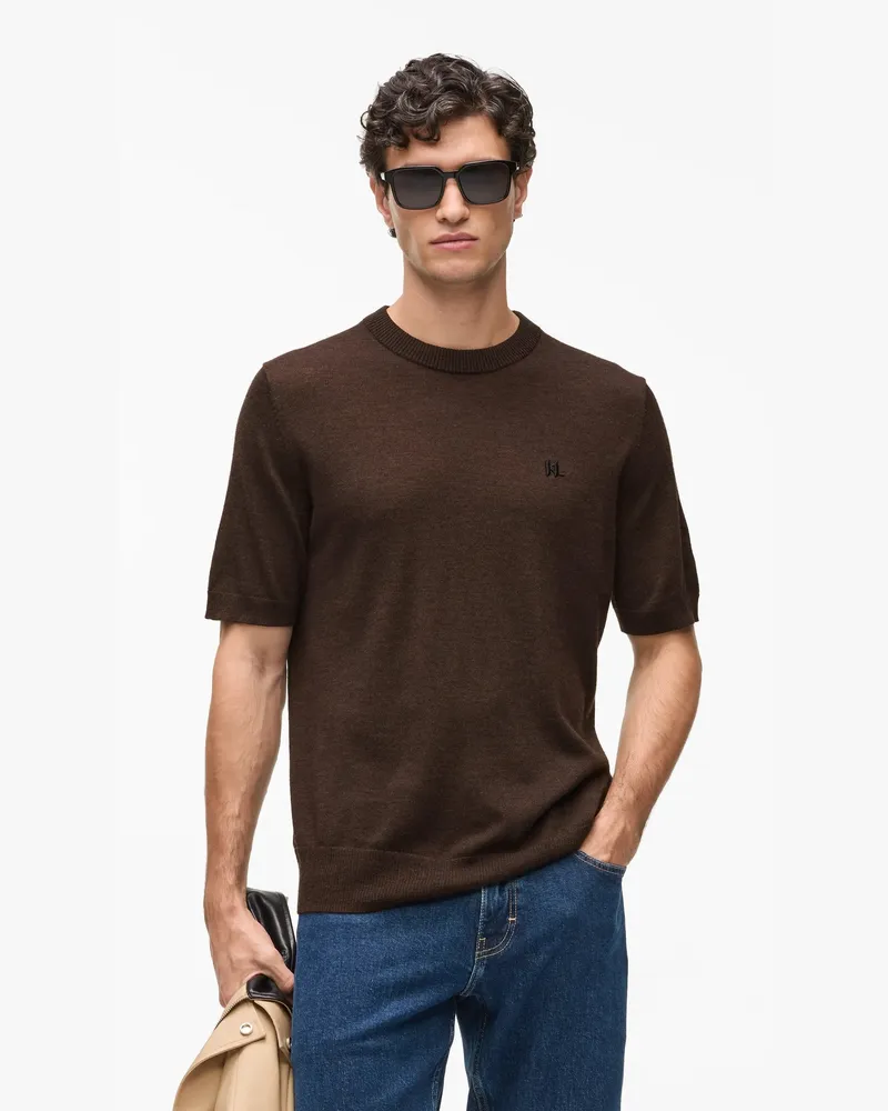 Karl Lagerfeld T-shirt Aus Merinowolle Mit Monogramm, Male, Einkaufstasche, Size Brown